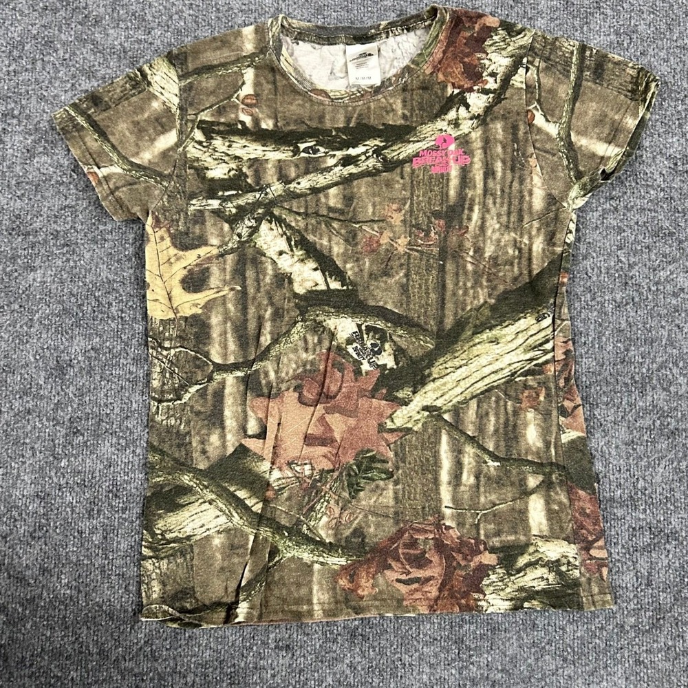 Mossy Oak T-Shirt Womens Size M Brown Break-Up Infinity Camo Short Sleeve Tee